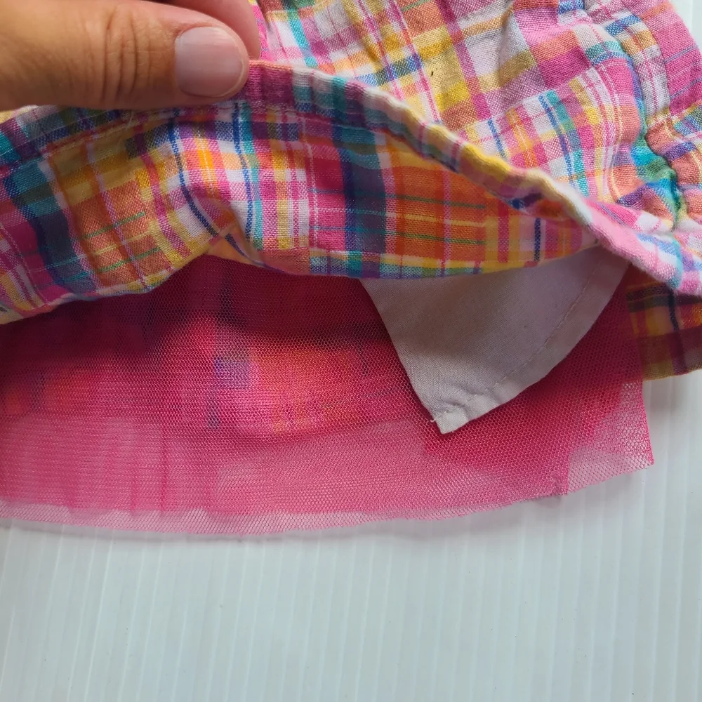 OSHKOSH B'GOSH girls pink & yellow plaid bib overall pinafore dress 9 months